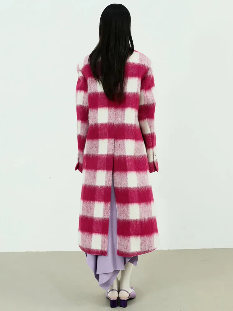 Hurnana Plaid Cut Out Coat With Mandarin Collar And Button Details