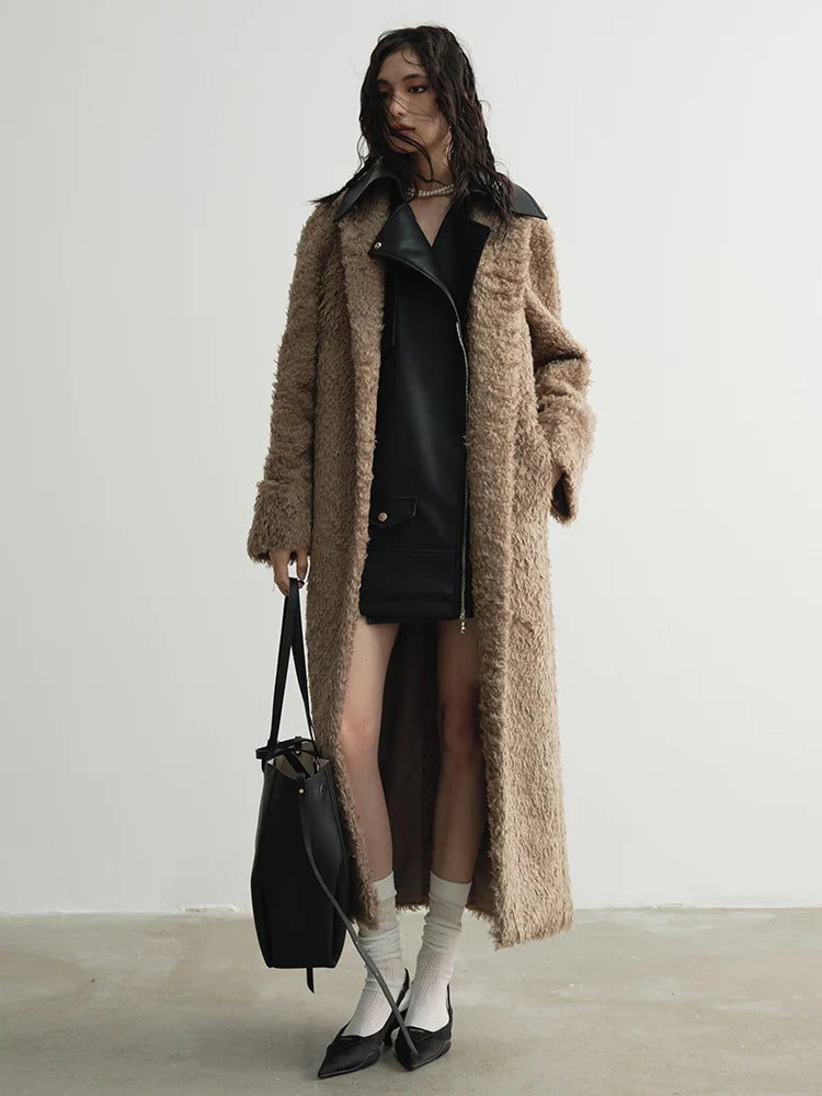 Meekter Fuzz Coat Camel Long Wool Polyester Coat For Women