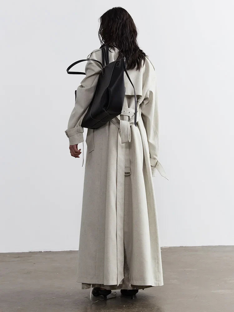 Sahsuha Buckle Trench Coat Beige Cotton Polyester Outerwear