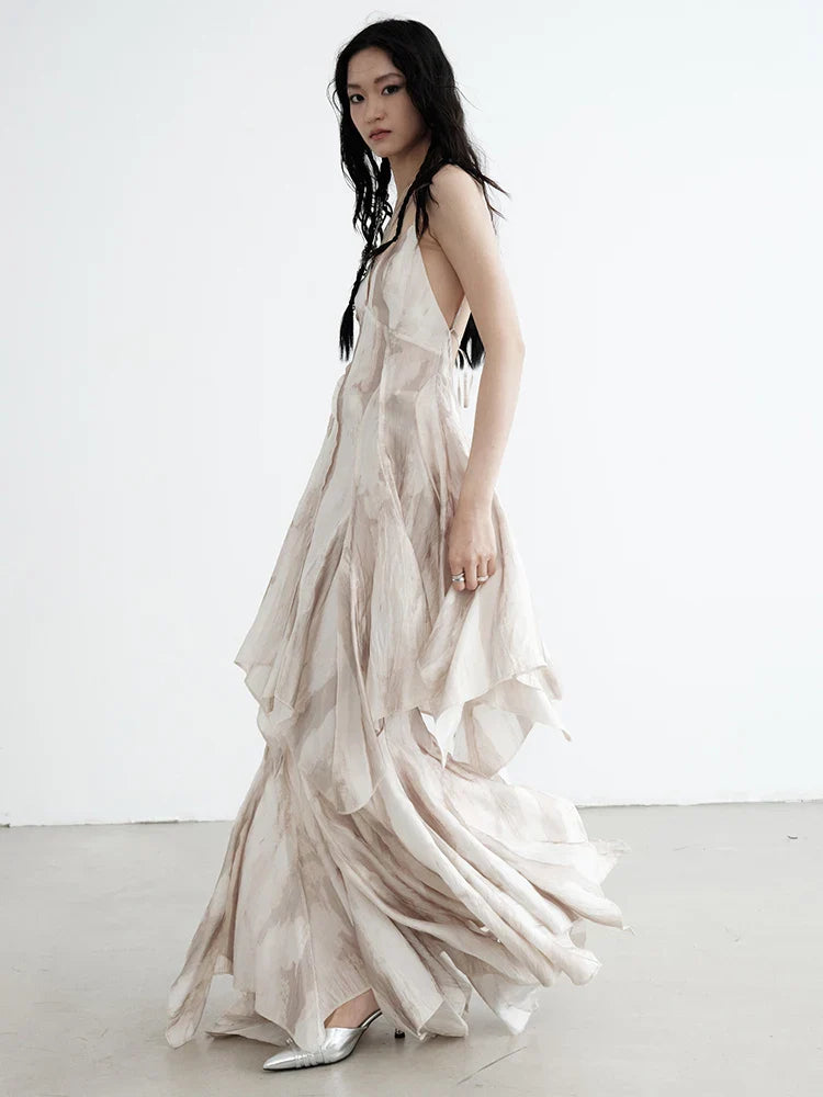 Mericott Cream Ruffle Dress Tiered Sleeveless Above Knee Solid Casual