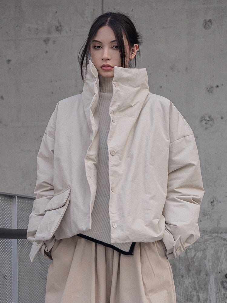 Eatan Sand Puff Jacket Cotton With Front Pockets Button Closure Sustans Filling