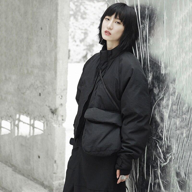 Pafu Front Pocket Puffer Jacket Streetwear Cotton Jersey Black