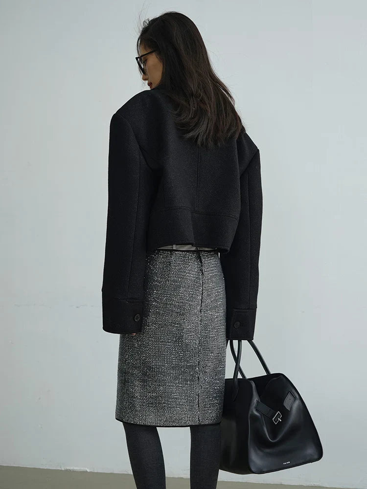 Sheenee Black Detachable Lace Neck Jacket For Elegant Office Wear