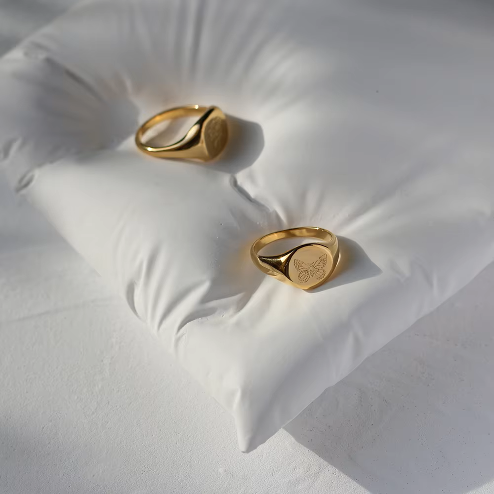 Gold Plated Butterfly Signet Ring Stainless Steel Jewelry