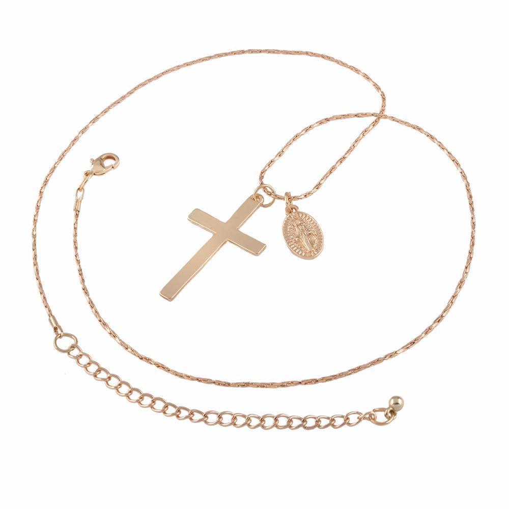 Gold Saint Cross Pendant Necklace With Medallion Charm