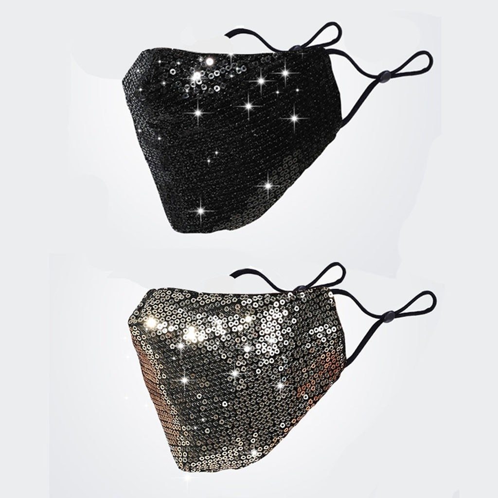Gold Sequin Face Mask With Elastic Ear Straps Adjustable Size Adult