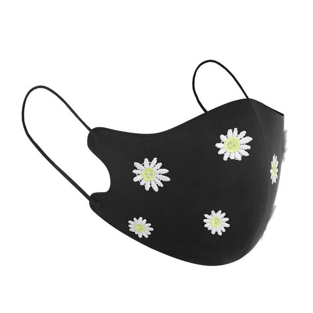 Kagami Daisy Embroidered Neoprene Face Mask With Ear Loops