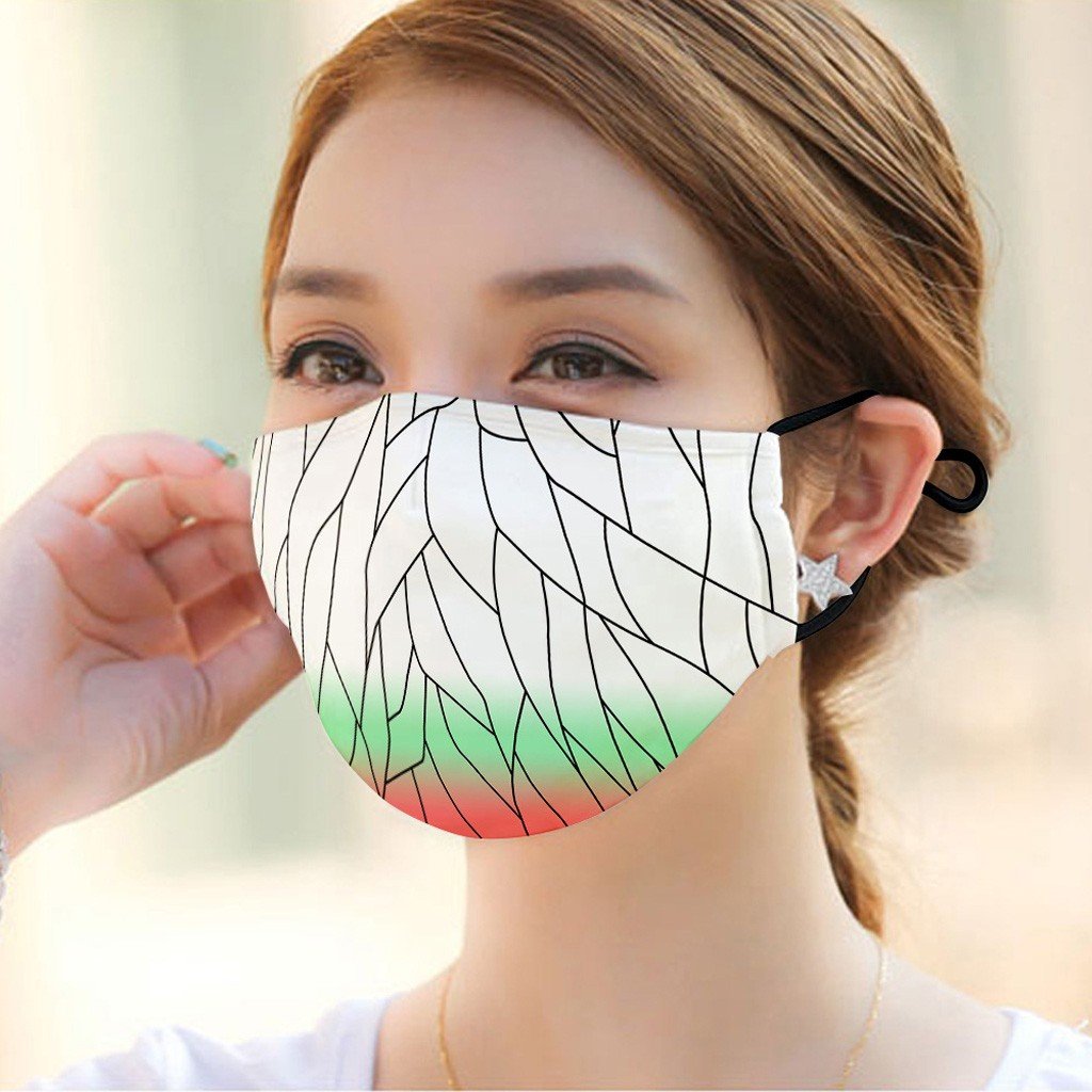Kinuyo Green Glass Leaf Pattern Face Mask One Size Adult