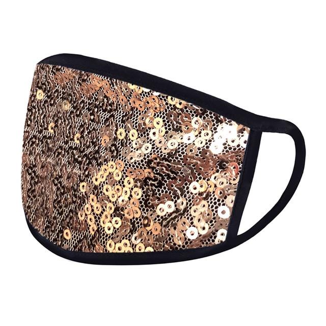 Yumeka Gold Sequin Face Mask Cover With Black Trim