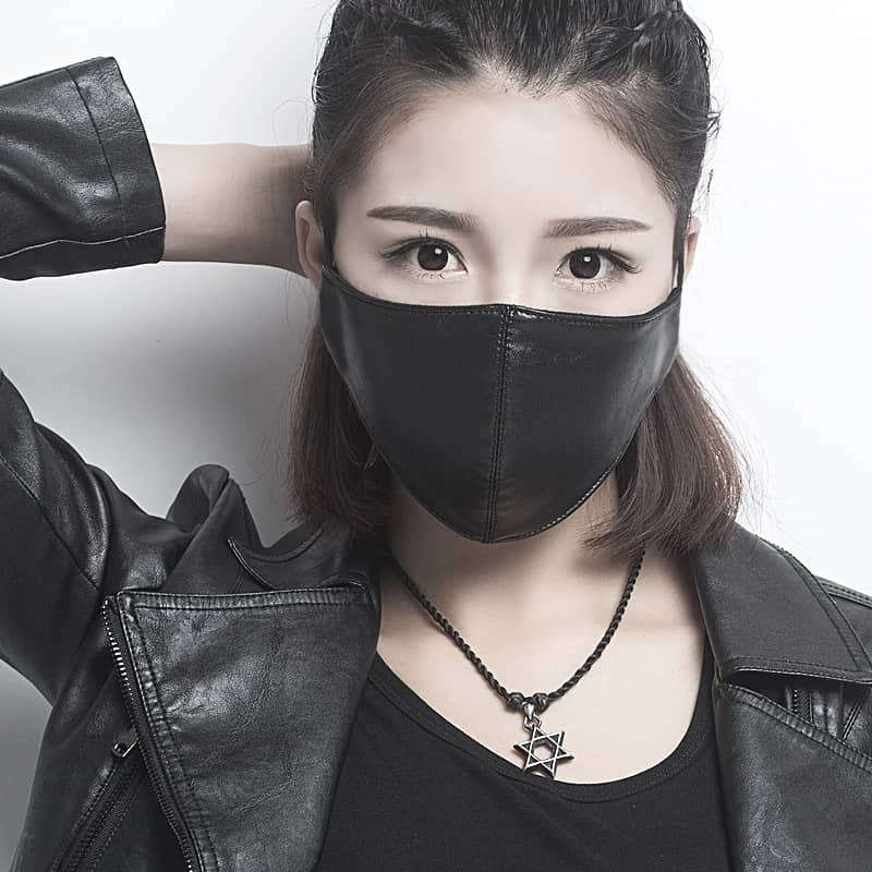 Yuzuki Vegan Leather Face Mask Black Adjustable Ear Straps