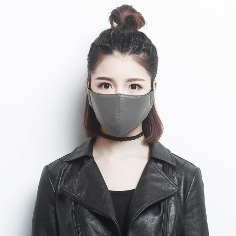 Yuzuki Grey Vegan Leather Face Mask With Adjustable Earloops