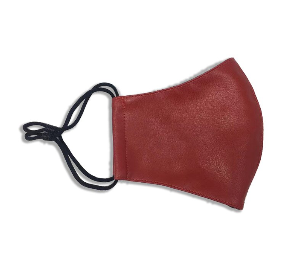 Yuzuki Red Vegan Leather Face Mask With Adjustable Ear Straps