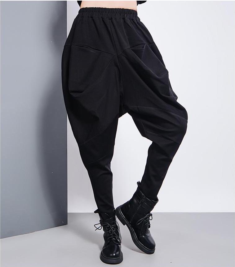 Tanaka Black High Waist Harem Pants With Elastic Waist Pockets
