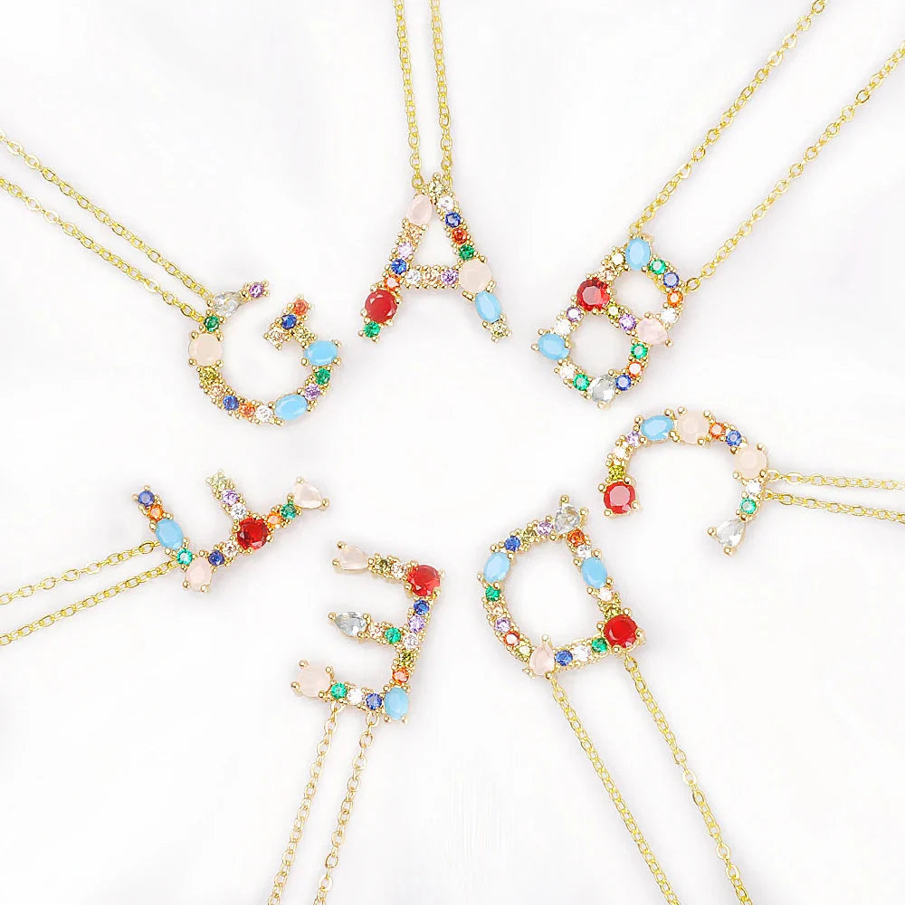 Multicolor Initial Letter Necklace With Gold And White Gold Chain