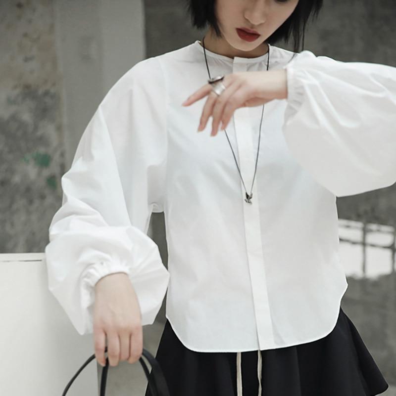 Ai Enkei White Long Sleeve Loop Sleeve Shirt With Round Neck Cotton Jersey