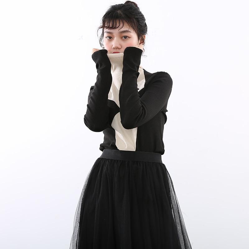 Emica Black and White Geometric Turtleneck Long Sleeve Shirt