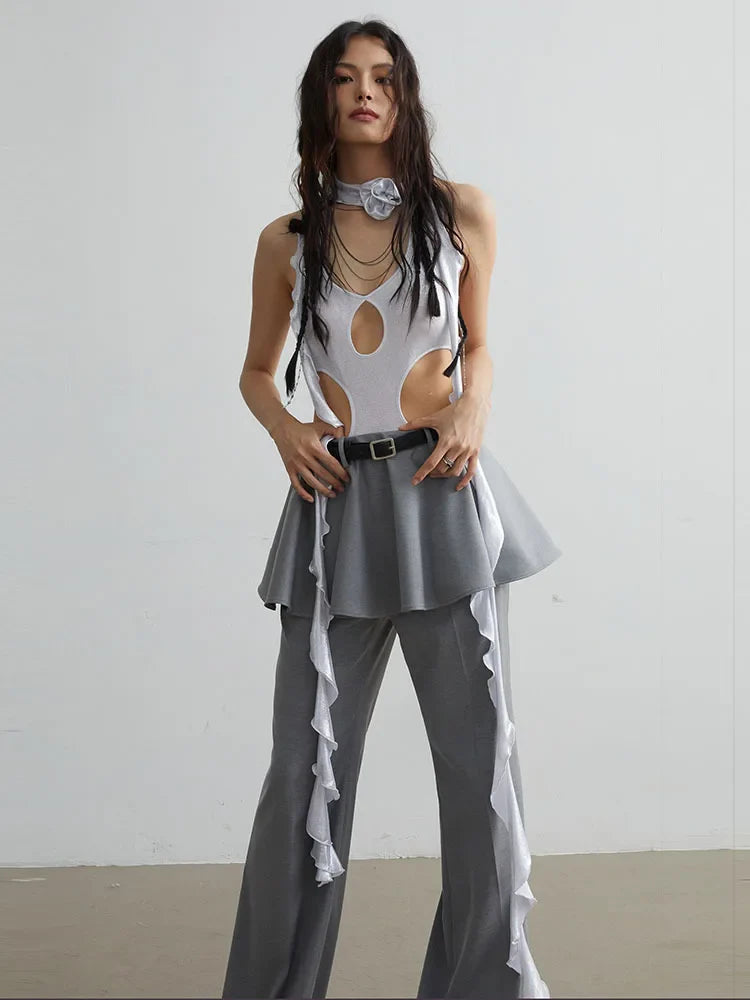Rosella White Cut Out Bodysuit High Stretch Polyester Spandex