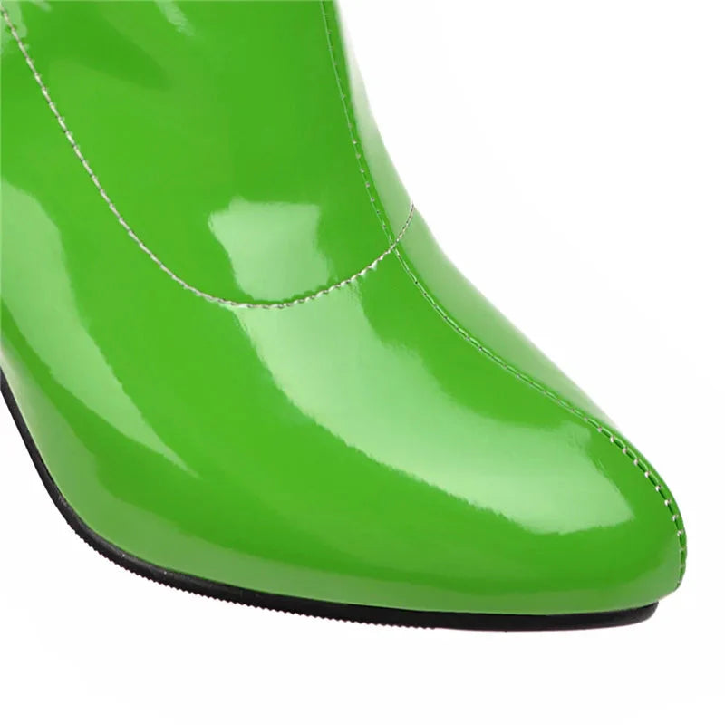 Salwa Patent Green Over The Knee Boot With Square Heel