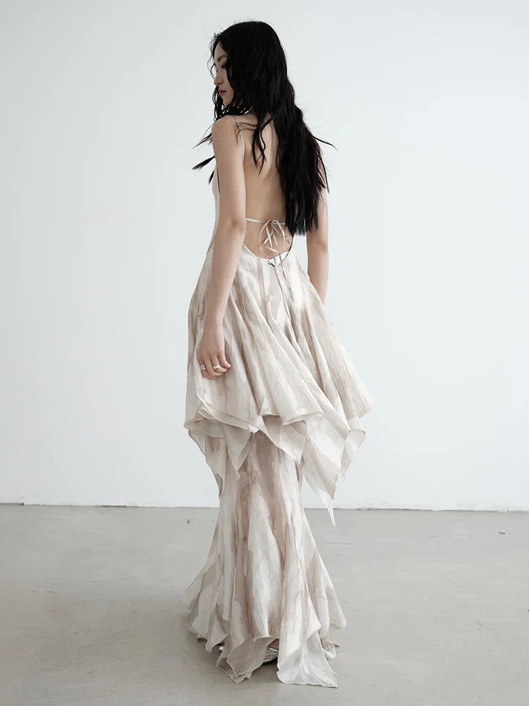 Mericott Cream Ruffle Maxi Dress With Empire Waist