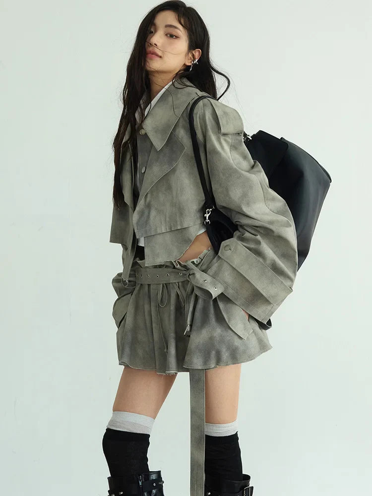 Peecha Lapel Jacket Cotton Gray Sand Turn Down Collar