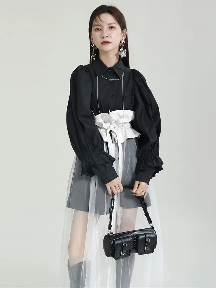 Rufus Sheer Tulle Overlay Midi Skirt Black Empire Waist