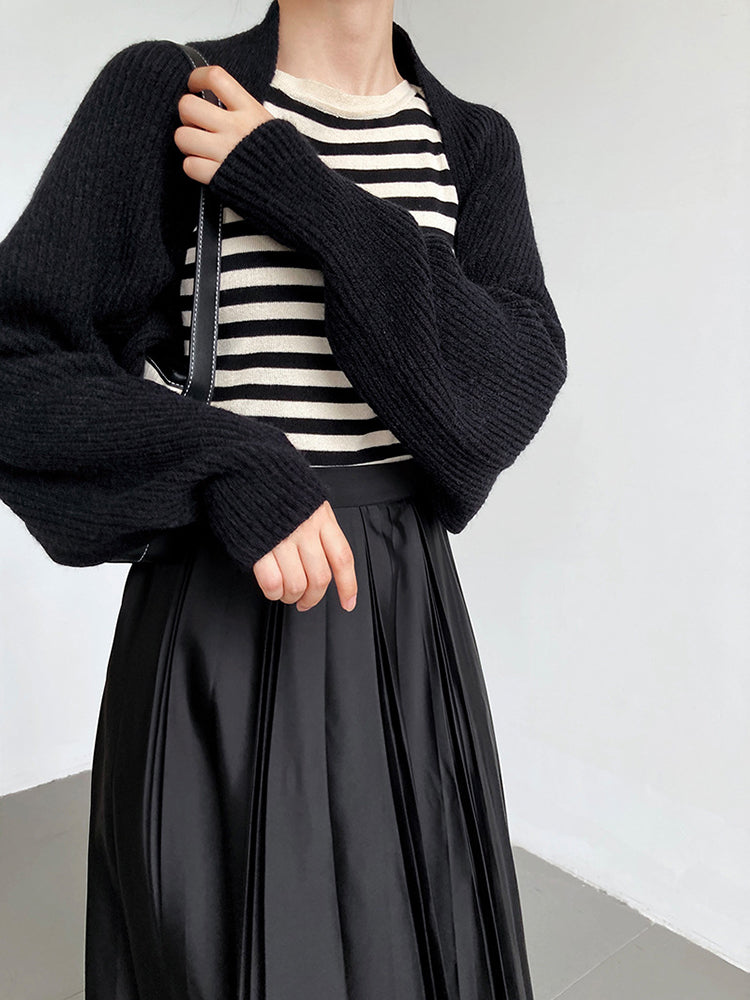 Touka Knitted Shrug Scarf Black Open Front Loose Fit Casual Wear
