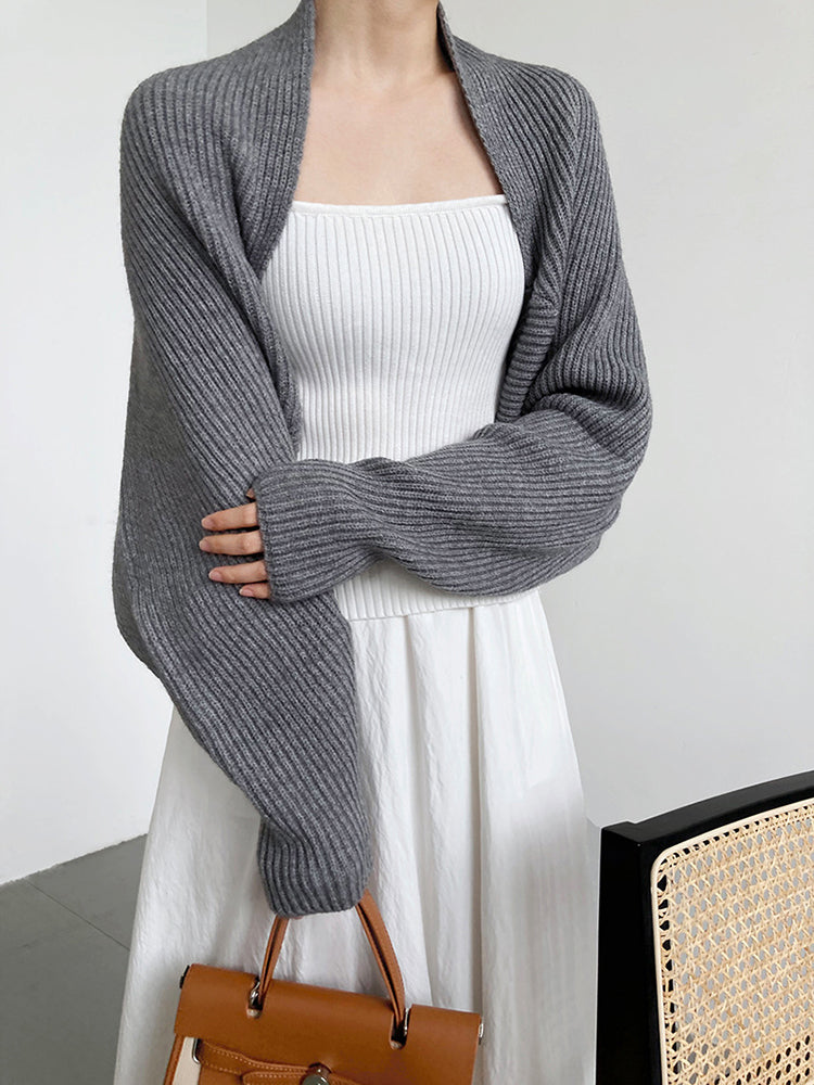 Touka Knitted Shrug Scarf Gray Open Stitch Loose Fit Acrylic Casual Wrap