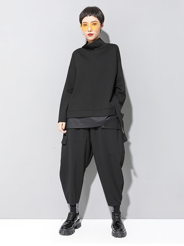 Kayda Black Turtleneck Sweatshirt Soft Jersey Cotton Slim Tailored Fit