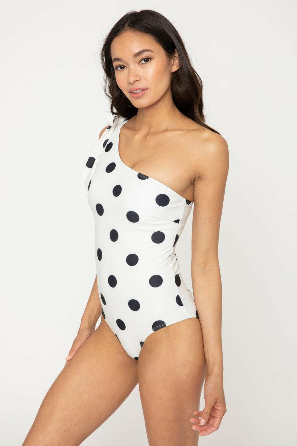 Marina West's Radiant One-Shoulder Polka Dot SwimsuitExperience Elegance with Marina West's Radiant One-Shoulder Polka Dot Swimsuit
 Make a splash this season with the Radiant One-Shoulder Polka Dot Swimsuit from MarinLove Salve -Shoulder Polka Dot Swimsuitswimwear