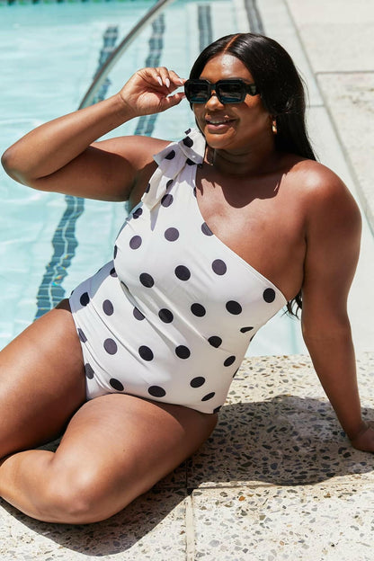 Marina West's Radiant One-Shoulder Polka Dot SwimsuitExperience Elegance with Marina West's Radiant One-Shoulder Polka Dot Swimsuit
 Make a splash this season with the Radiant One-Shoulder Polka Dot Swimsuit from MarinLove Salve -Shoulder Polka Dot Swimsuitswimwear