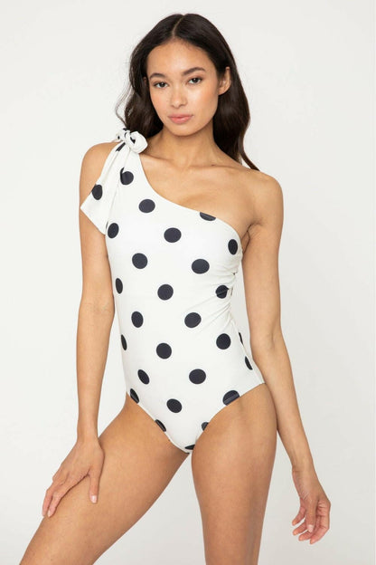 Marina West's Radiant One-Shoulder Polka Dot SwimsuitExperience Elegance with Marina West's Radiant One-Shoulder Polka Dot Swimsuit
 Make a splash this season with the Radiant One-Shoulder Polka Dot Swimsuit from MarinLove Salve -Shoulder Polka Dot Swimsuitswimwear