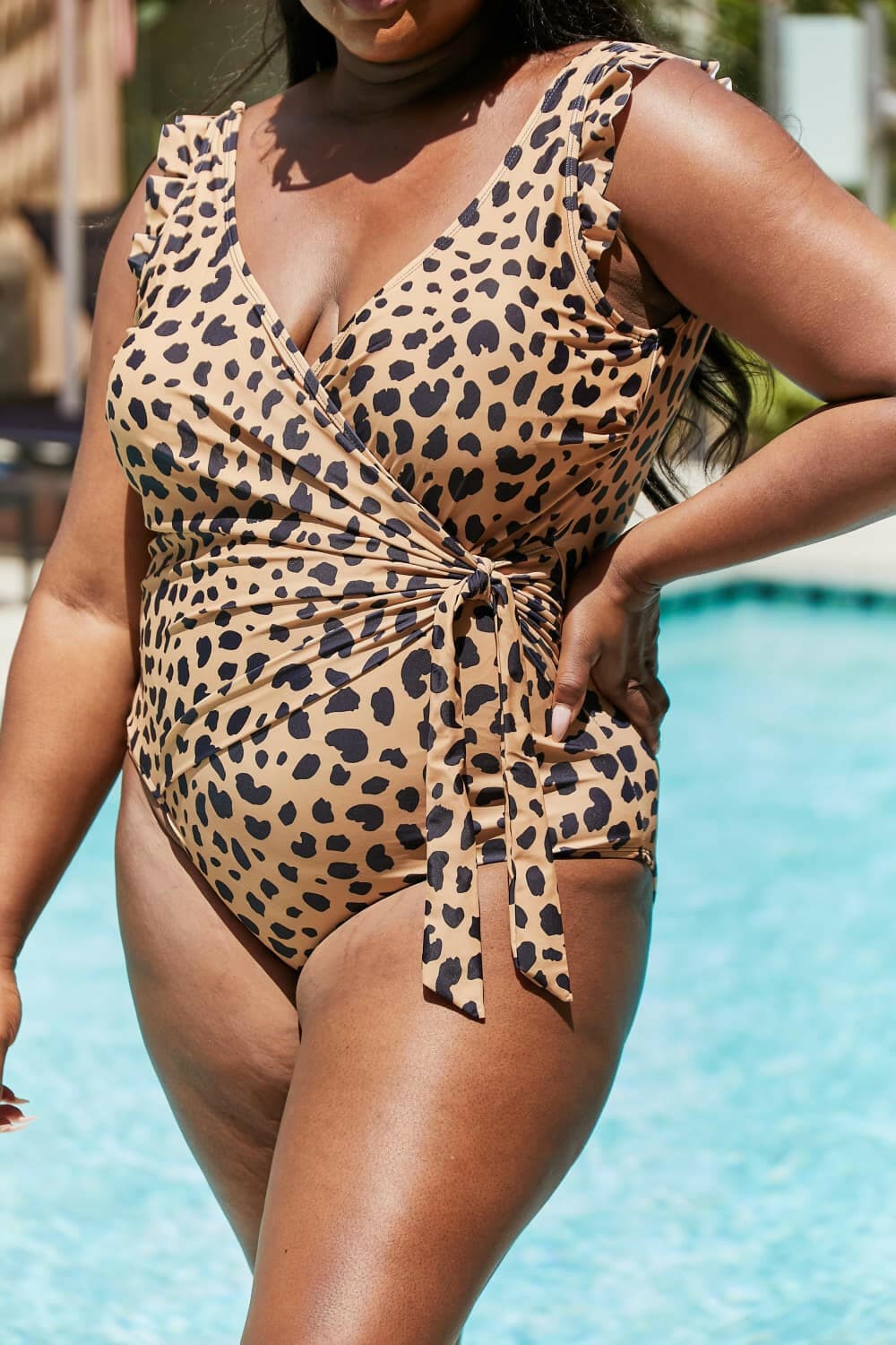 Marina West Swim Full Size Float On Ruffle Faux Wrap One-Piece in Leopard - Love Salve