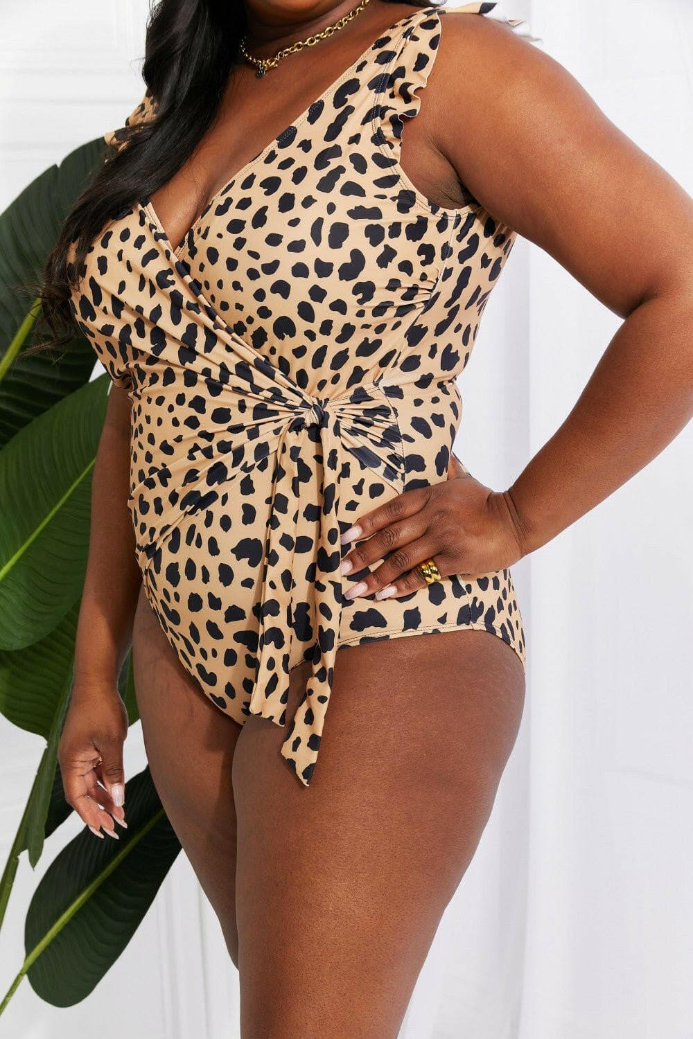 Marina West Swim Full Size Float On Ruffle Faux Wrap One-Piece in Leopard - Love Salve