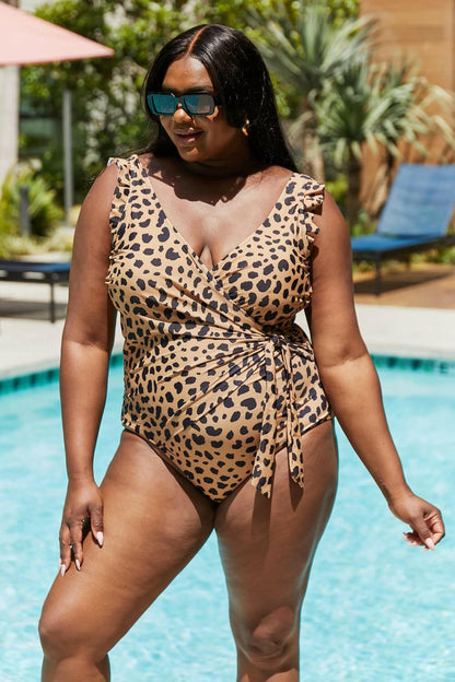 Marina West Swim Full Size Float On Ruffle Faux Wrap One-Piece in Leopard - Love Salve