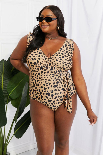 Marina West Swim Full Size Float On Ruffle Faux Wrap One-Piece in Leopard - Love Salve