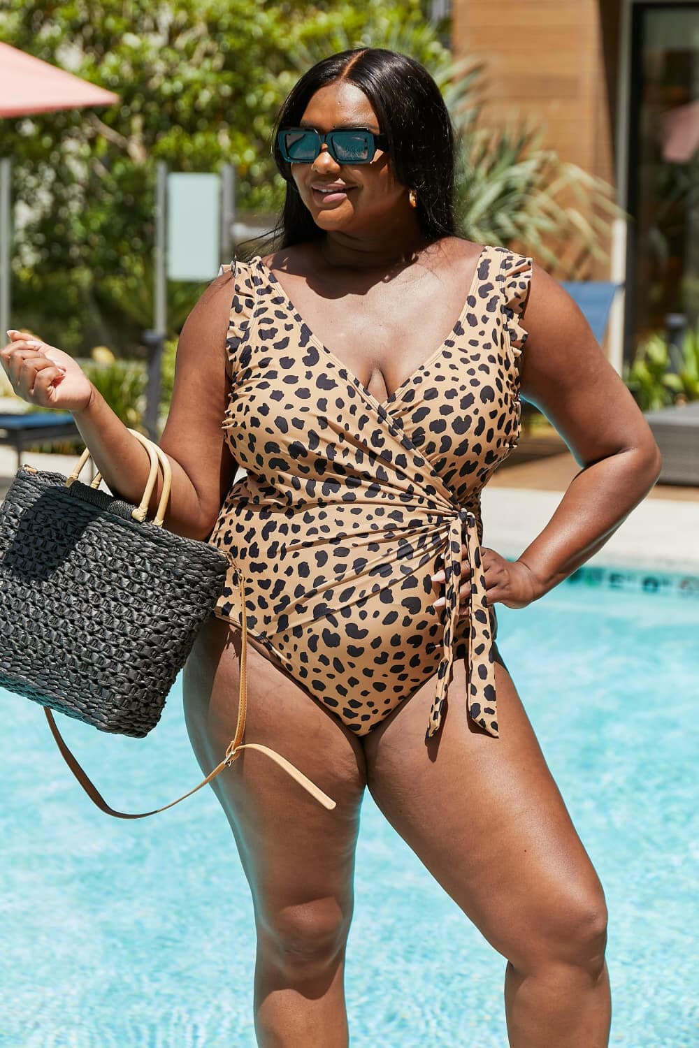 Marina West Swim Full Size Float On Ruffle Faux Wrap One-Piece in Leopard - Love Salve