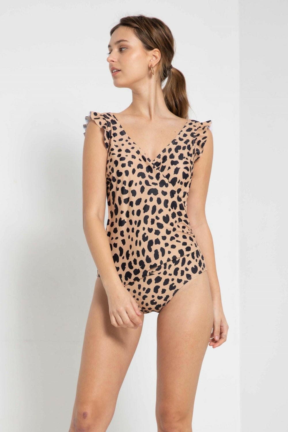 Marina West Swim Full Size Float On Ruffle Faux Wrap One-Piece in Leopard - Love Salve