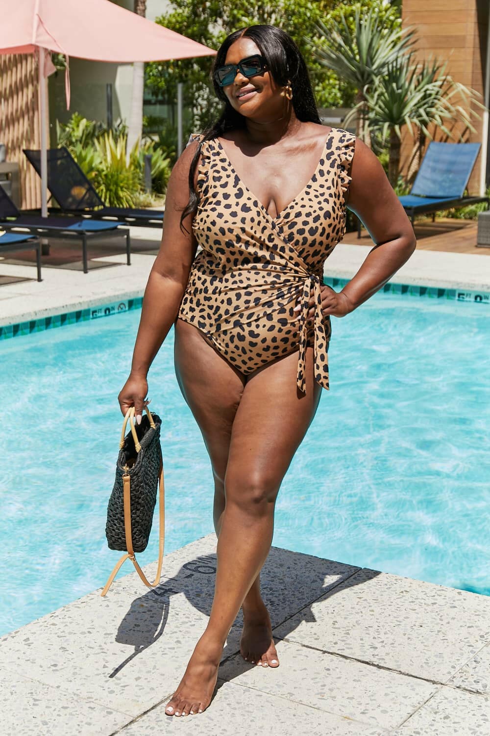 Marina West Swim Full Size Float On Ruffle Faux Wrap One-Piece in Leopard - Love Salve