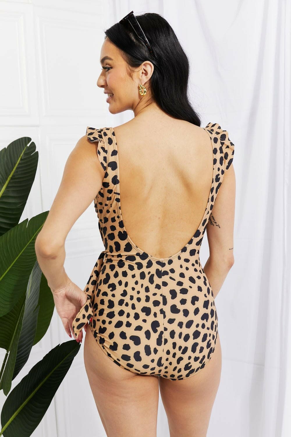 Marina West Swim Full Size Float On Ruffle Faux Wrap One-Piece in Leopard - Love Salve