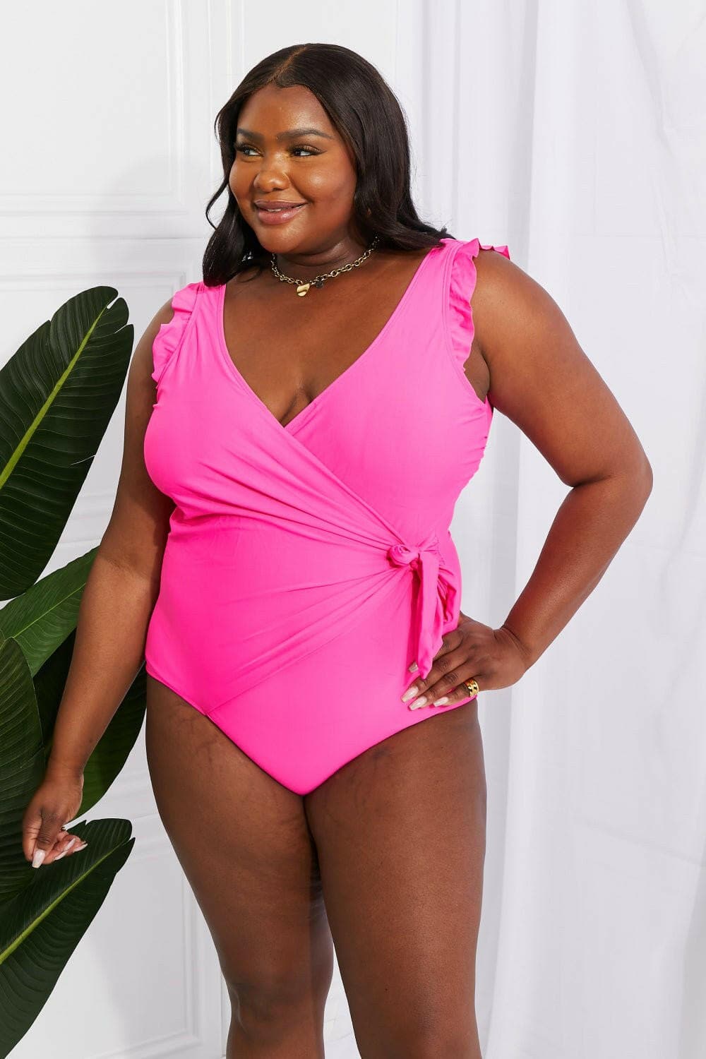 Marina West Swim Full Size Float On Ruffle Faux Wrap One-Piece in Pink - Love Salve