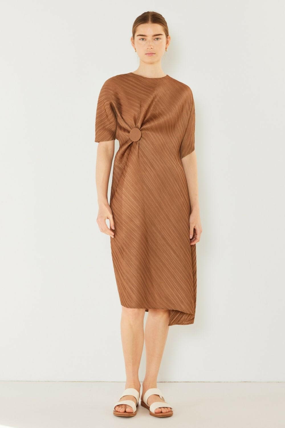 Elegant swim dress with ruched sheer design and dolman sleeves by Marina West, perfect for beach to brunch transitions.