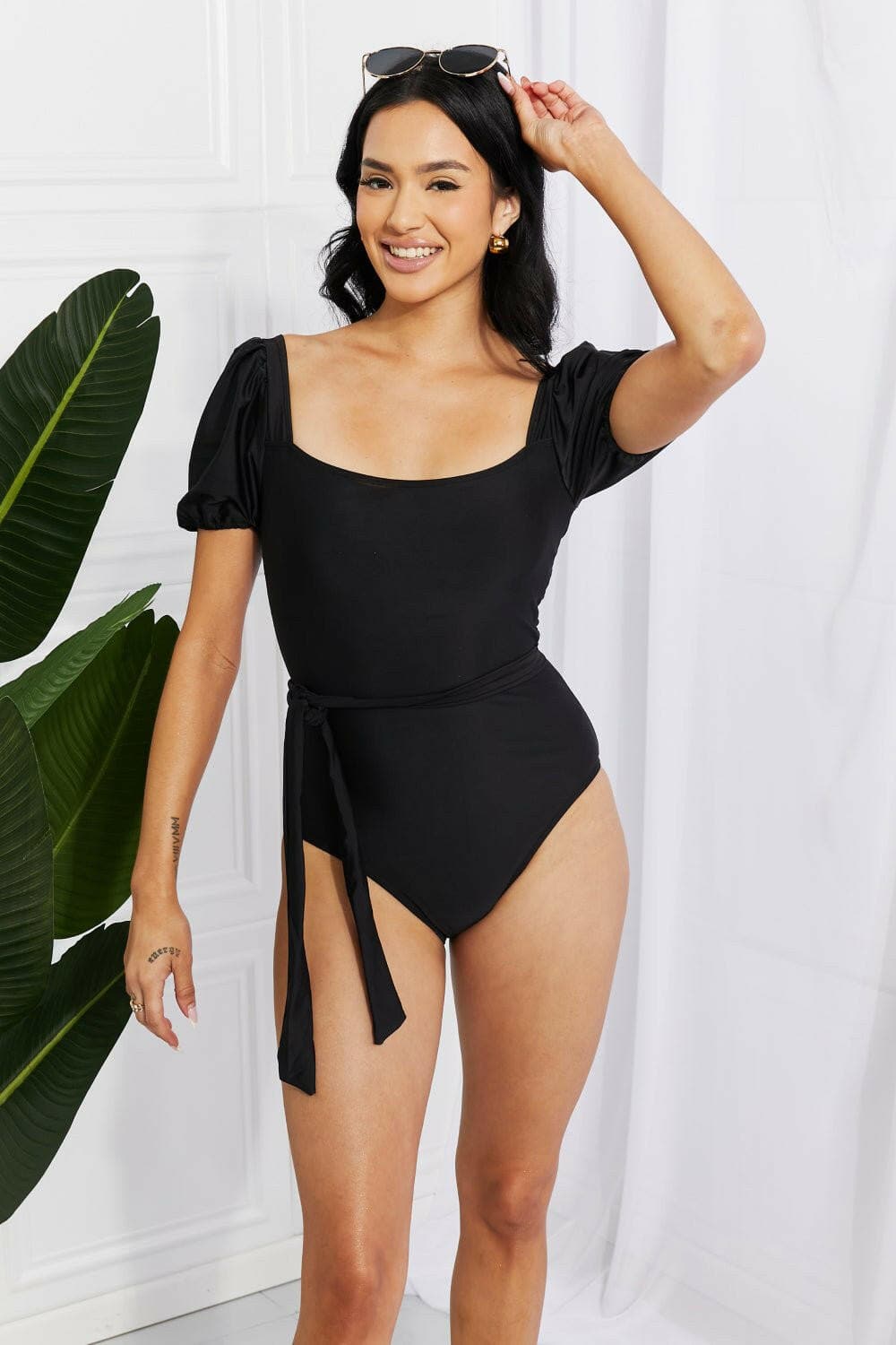 Marina West Swim Salty Air Puff Sleeve One-Piece in Black - Love Salve