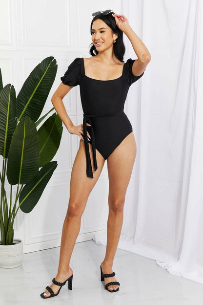 Marina West Swim Salty Air Puff Sleeve One-Piece in Black - Love Salve