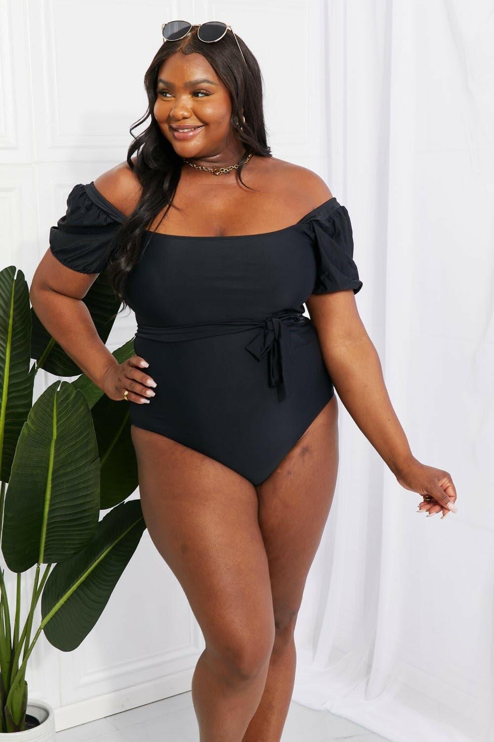 Marina West Swim Salty Air Puff Sleeve One-Piece in Black - Love Salve