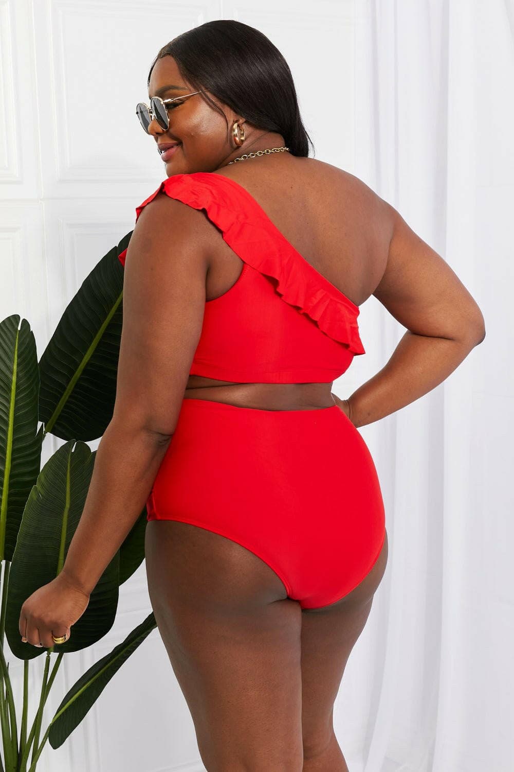 Marina West Swim Seaside Romance Ruffle One-Shoulder Bikini in Red - Love Salve