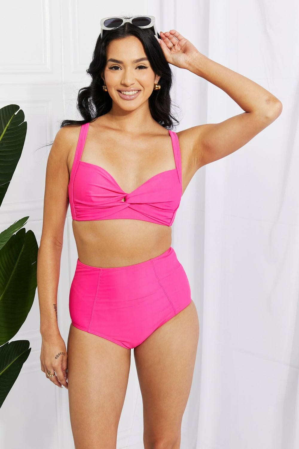 Marina West Swim Take A Dip Twist High-Rise Bikini in Pink - Love Salve