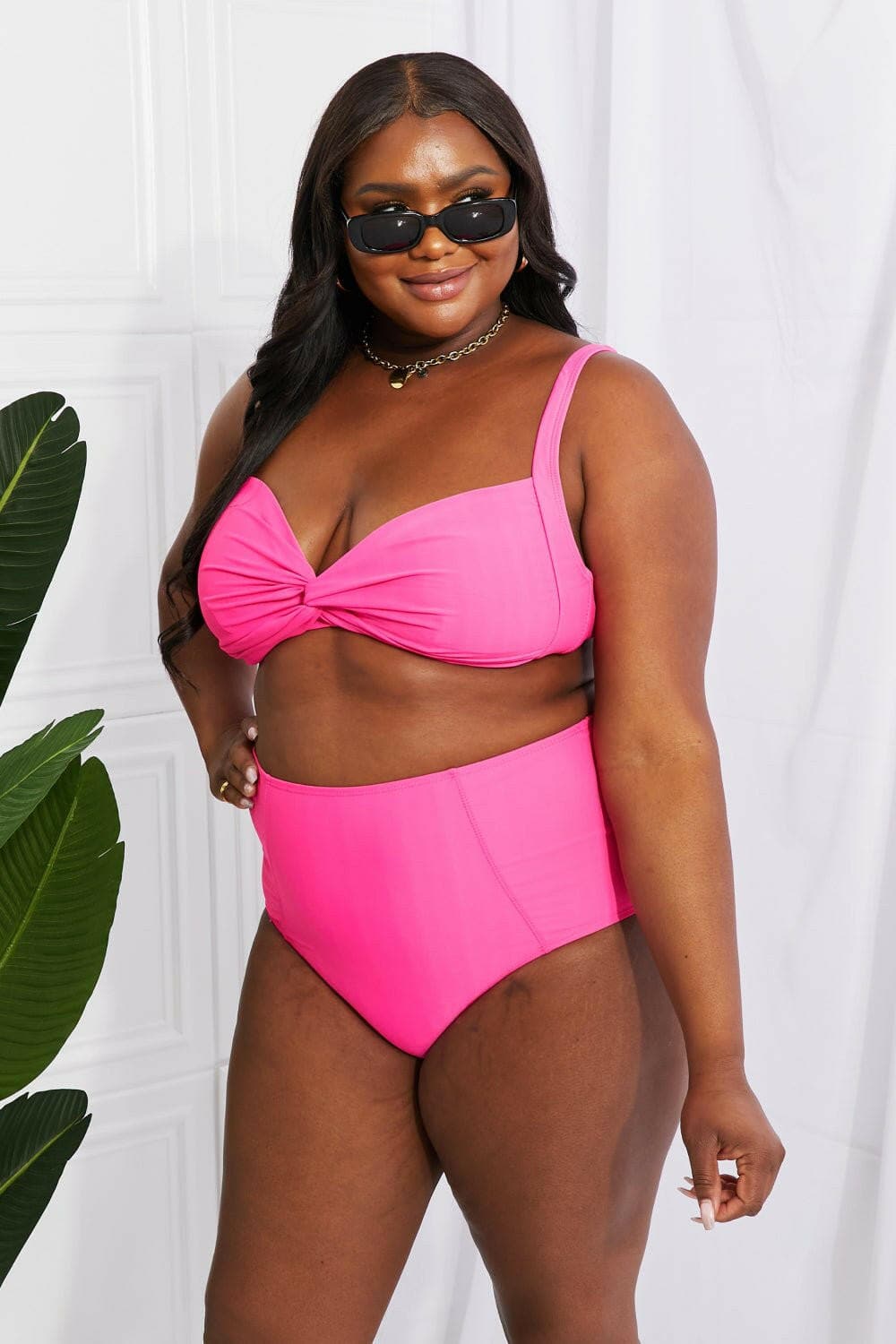 Marina West Swim Take A Dip Twist High-Rise Bikini in Pink - Love Salve