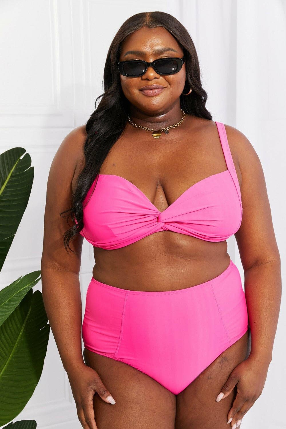 Marina West Swim Take A Dip Twist High-Rise Bikini in Pink - Love Salve