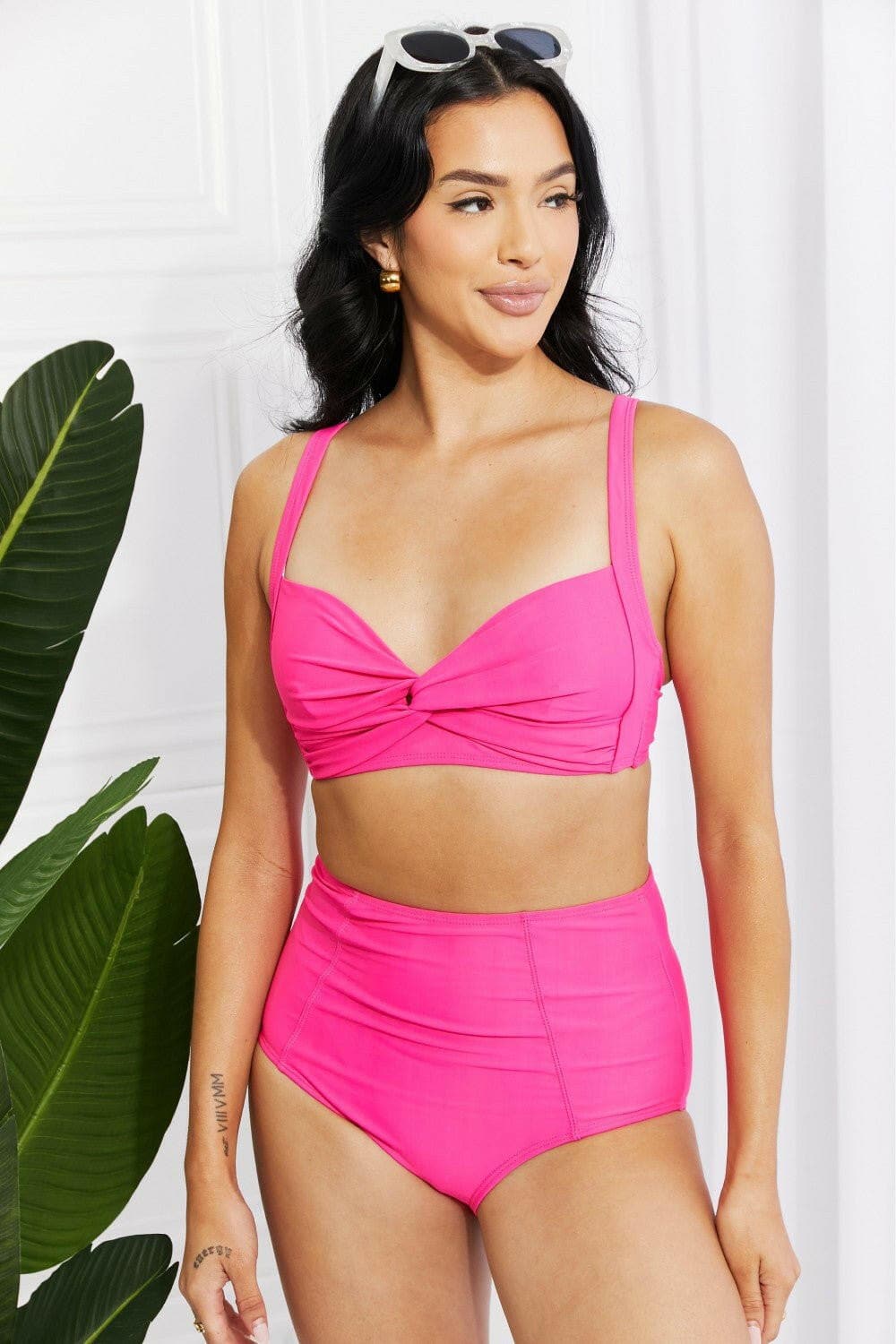 Marina West Swim Take A Dip Twist High-Rise Bikini in Pink - Love Salve