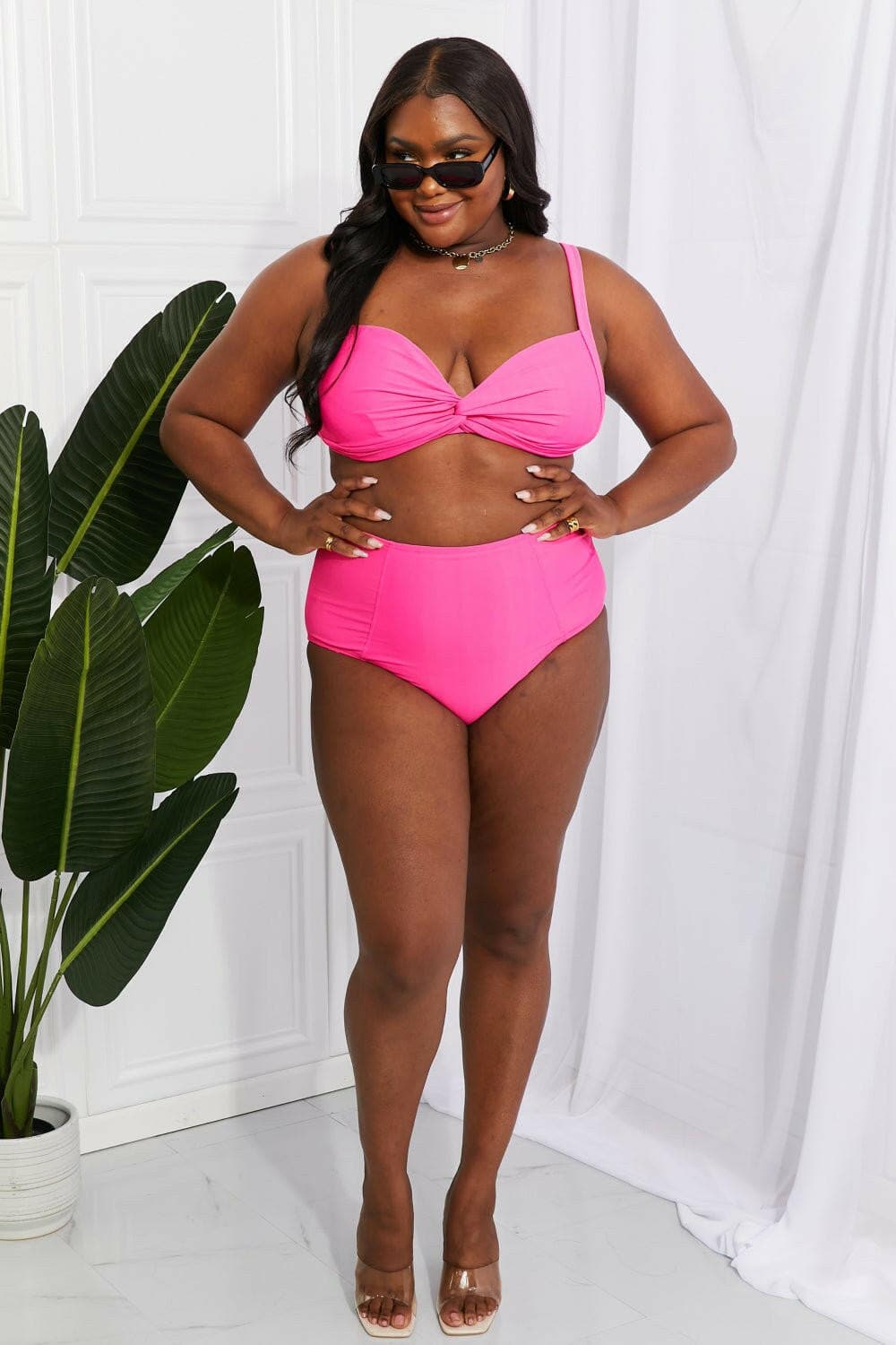 Marina West Swim Take A Dip Twist High-Rise Bikini in Pink - Love Salve